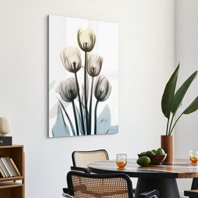 "Springing Tulips" Frameless Free Floating Reverse Printed Tempered Art Glass Wall Art