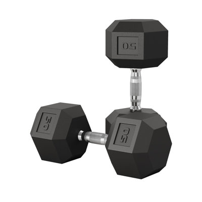 Ensemble de 2 haltères hexagonales 50 lb - noyau en fonte, revêtement en caoutchouc, poignée antidérapante pour la gymnastique à domicile