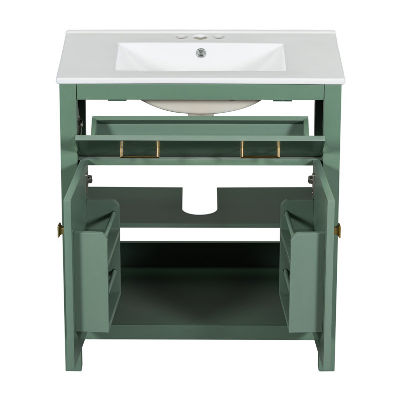 Meuble-lavabo simple avec lavabo en céramique, Vert