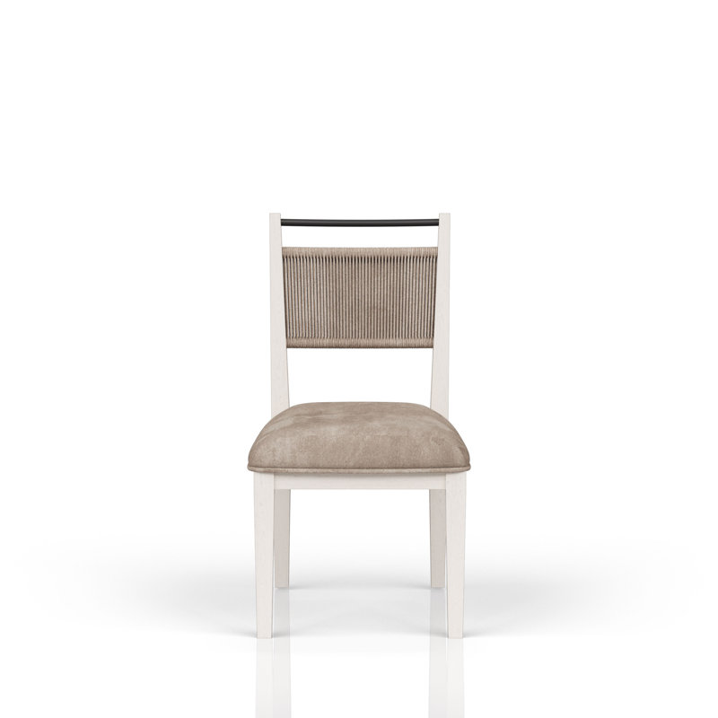 Chaise rembourrée Fino avec dossier en corde et pieds en bois Fino, Beige
