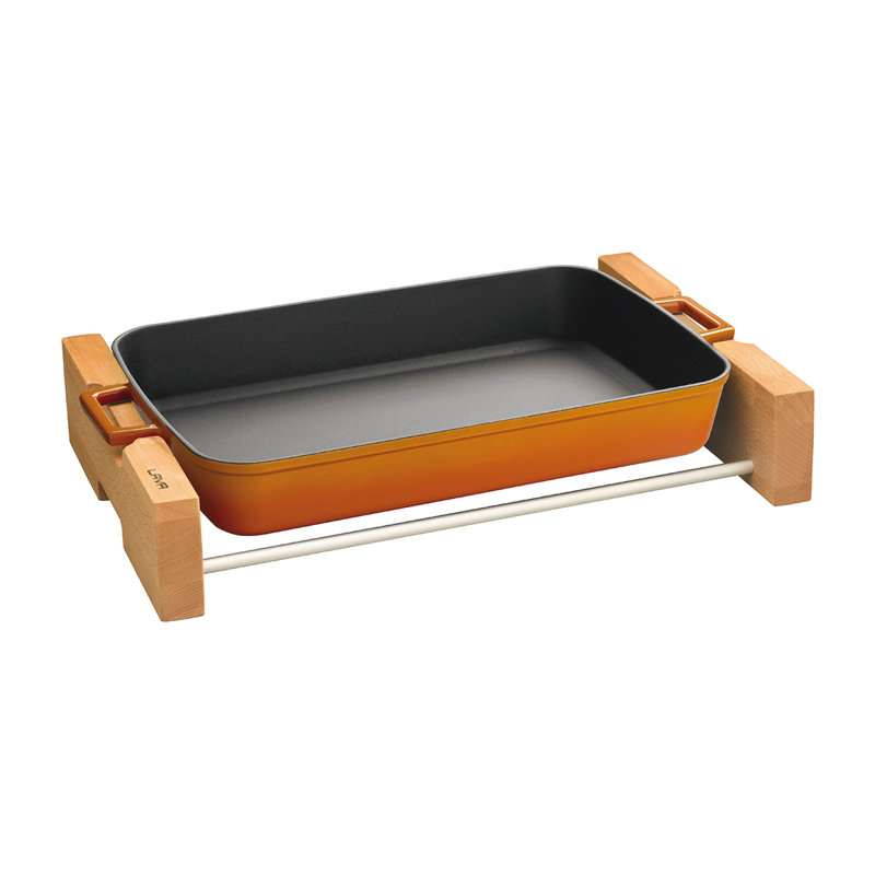 Plat de fabrication rectangulaire avec support en bois lave canada 2,7 qt, Orange