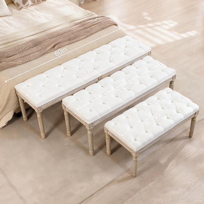 Boswick Linen Upholstered Bench, White, 31.5" 