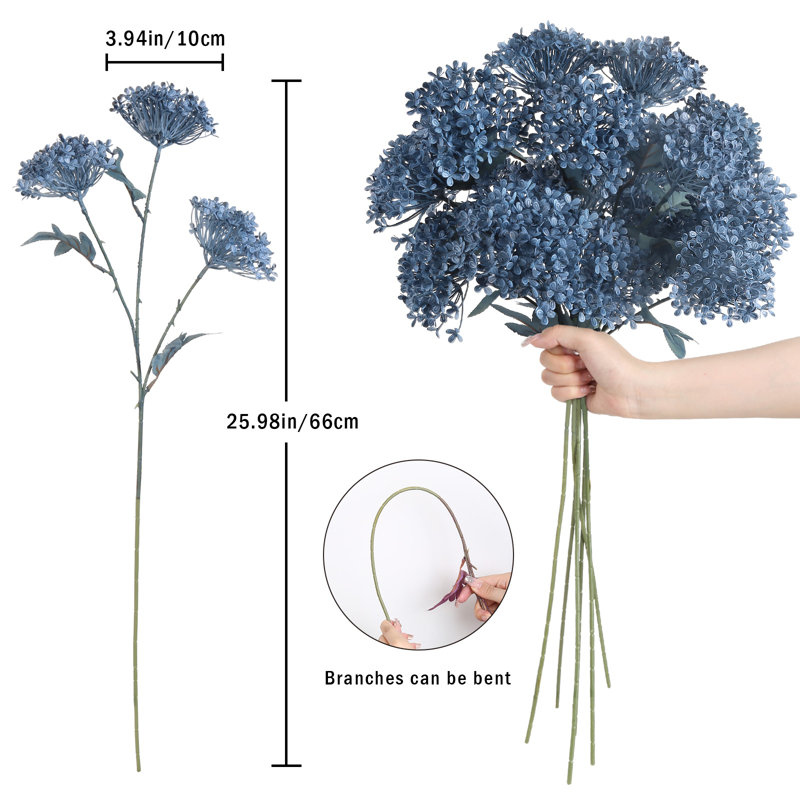3 pièces de fleurs artificielles d'hortensia Viburnum, Bleu