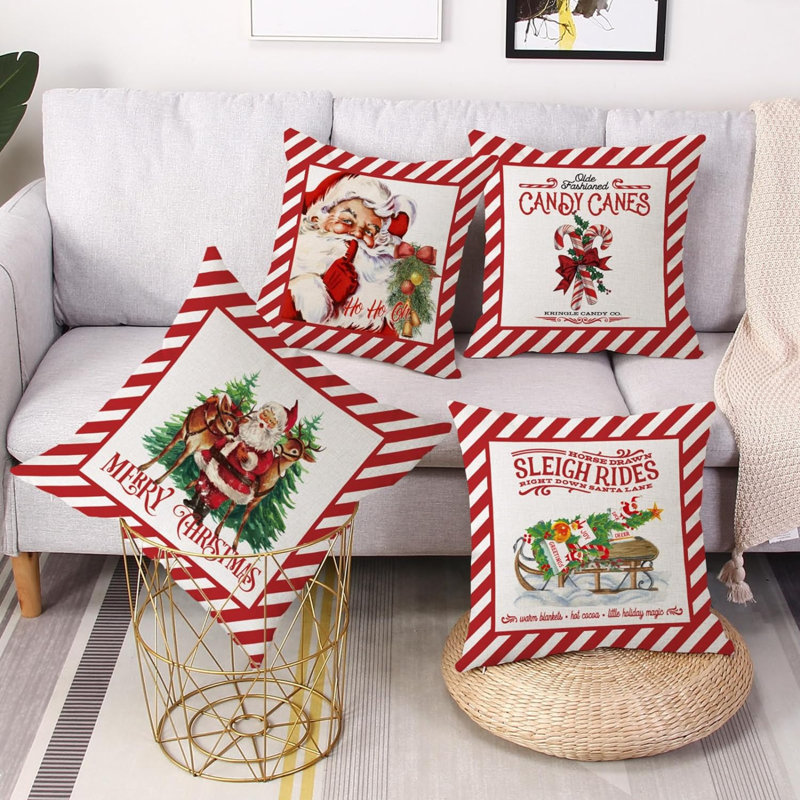  Housse de coussin en lin imprimé