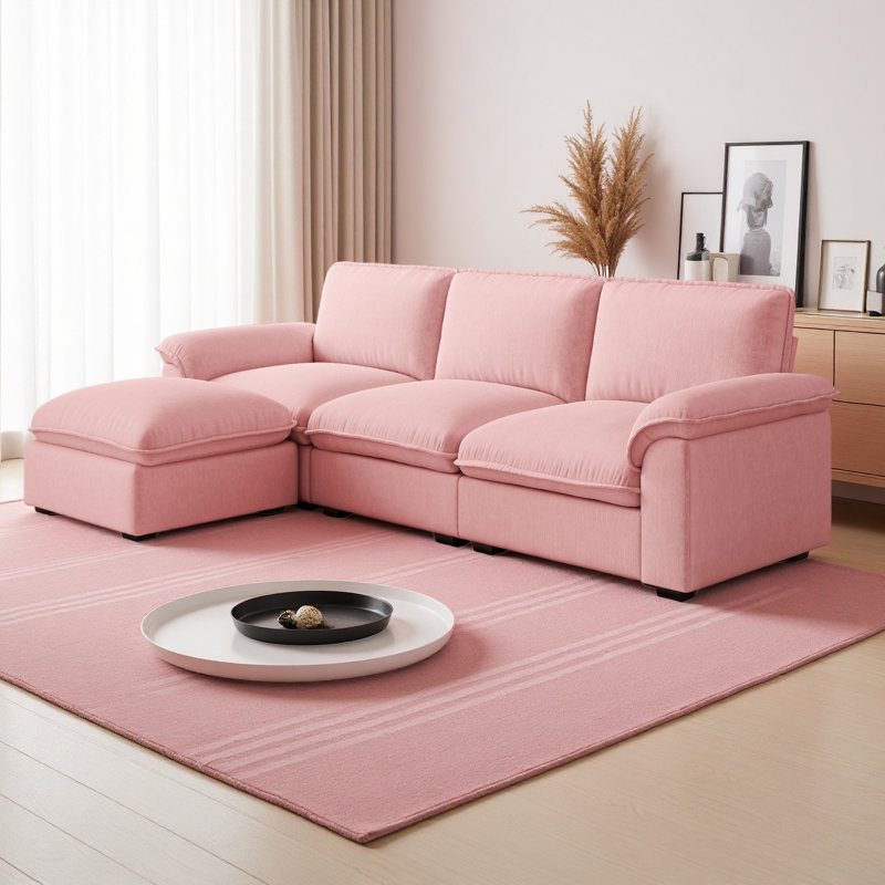 Cloud Couch Sectional For Living Room L Shaped Couch Modular Sectional Sofa Chenille Fabric For Apartment, Pink Chenille