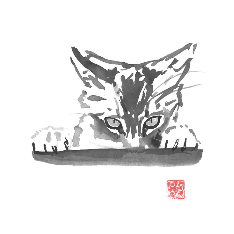 «Smelling Cat» par Péchane, reproduction d'art sur toile tendue, H 12 po x l 12 po x P 0,75 po