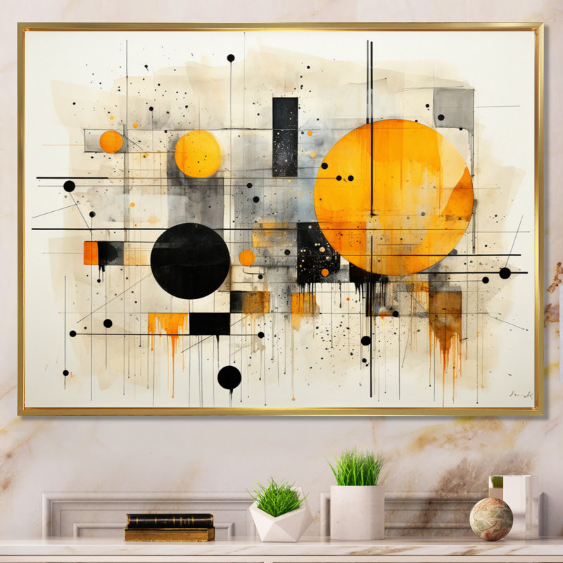 «Geddy Geometric Abstraction III», reproduction sur toile, H 12 po x l 20 po x P 1 po, Cadre flottant doré