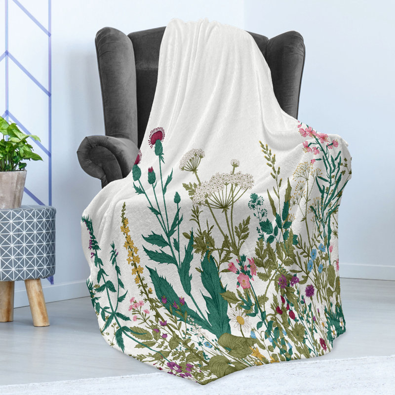 Ambesonne Spring Fleece Throw Blanket Wildflower Arrangement Multicolor, 50" W x 60" L