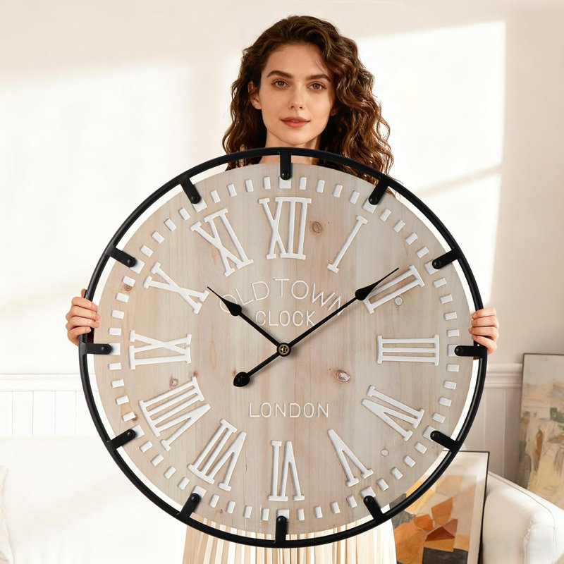 30 Inch Extra Large Decorative Wall Clock with Metal Circle