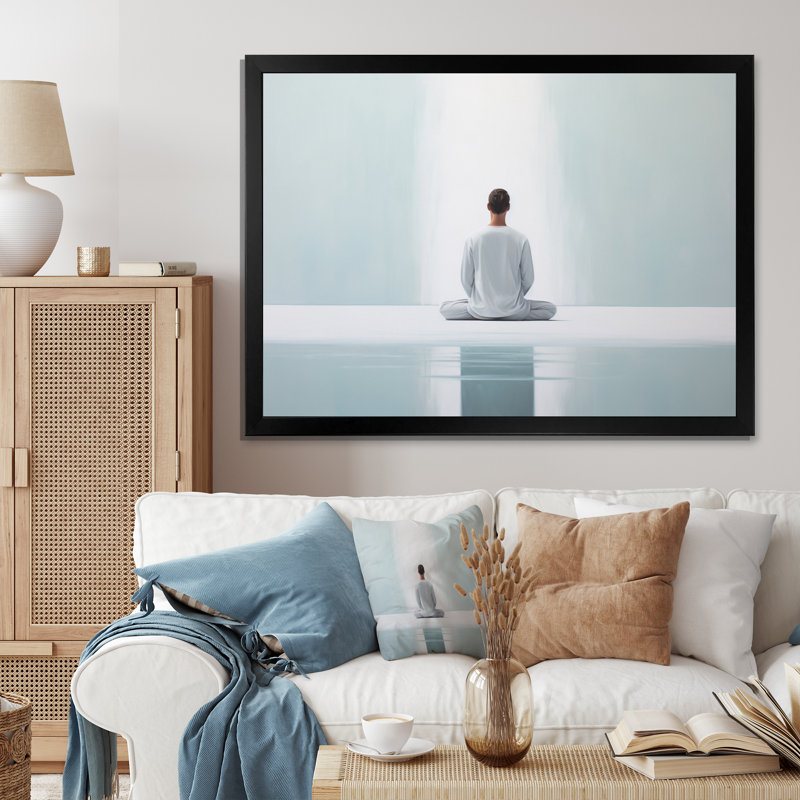 «White Meditation Harmony Of Mind» sur toile, H 12 po x l 20 po x P 1 po, Cadre photo noir