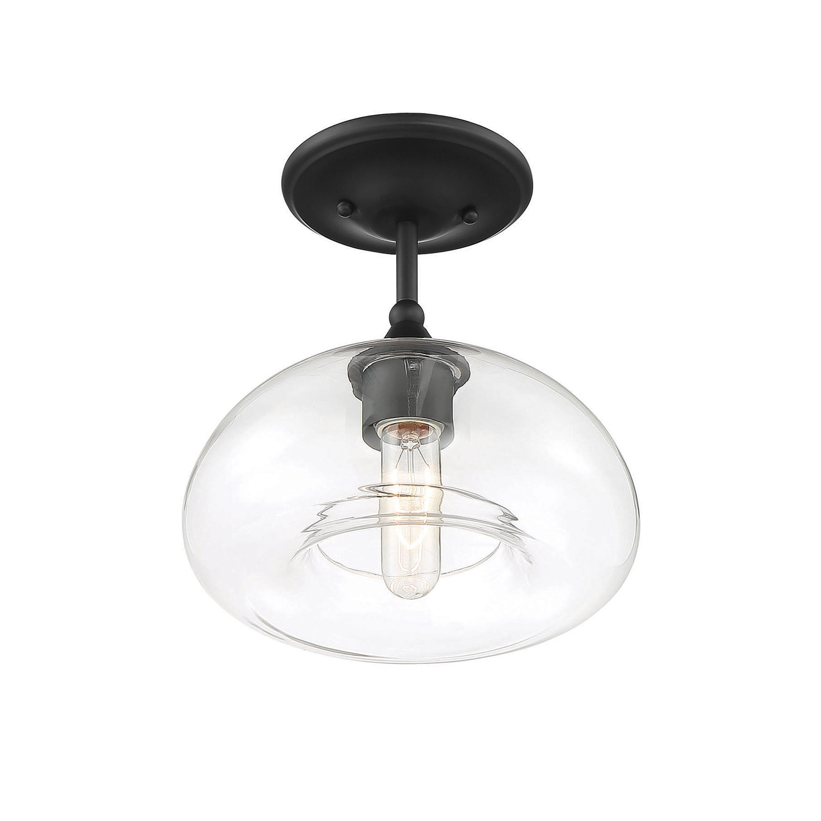 Lani Single Light Glass Semi Flush Mount, Matte Black