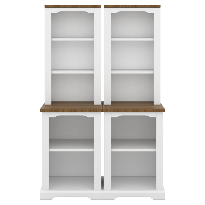 Two-Piece Tall Cabinet, Modern Bookshelves With Storage Shelves, Freestanding Open Display Shelf With Anti-Tip Device, White