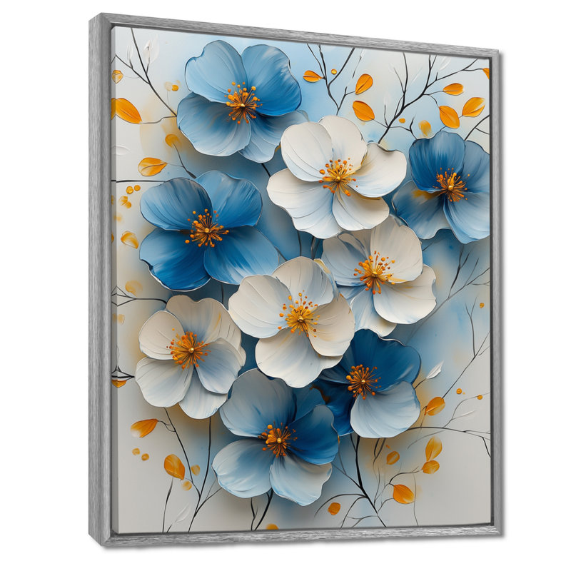 Moriana - Art mural sur toile à motif floral, H 32 po x l 16 po, Impression encadrée flottante, Argent argent