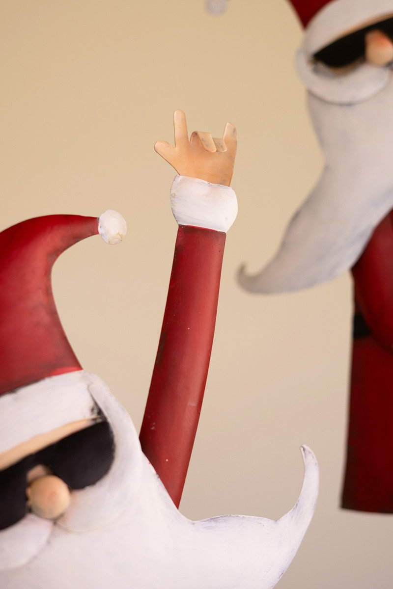2-Piece Metal Santa Musician Figurine Set