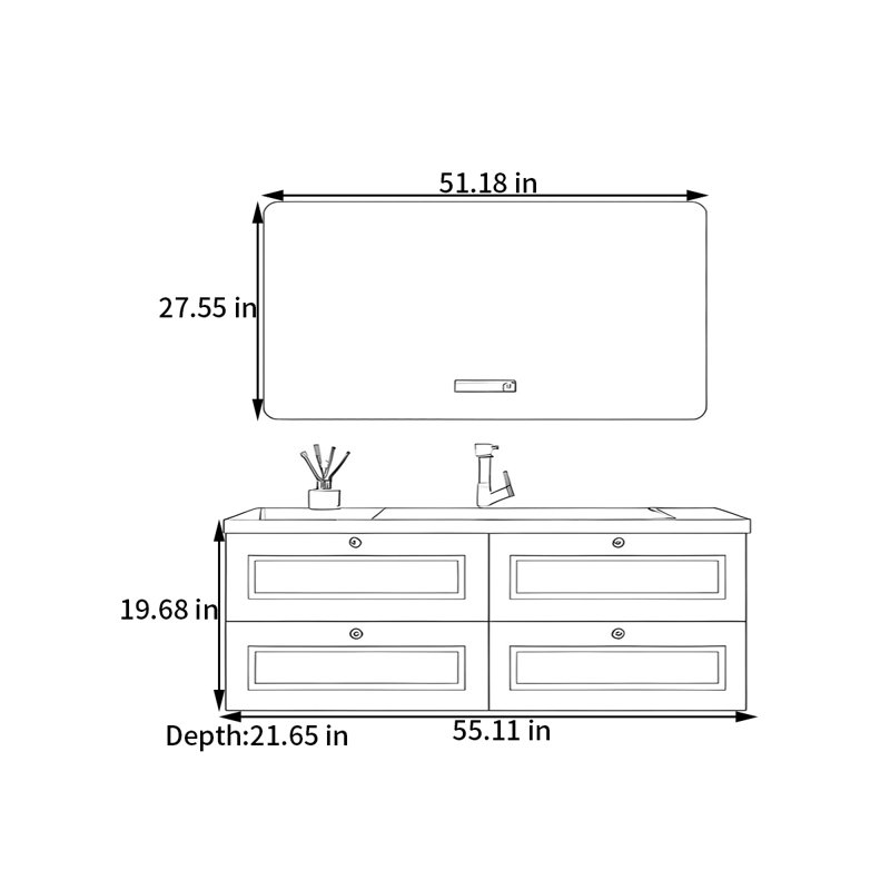 Armoire de salle de bain crème, 55", Blanc