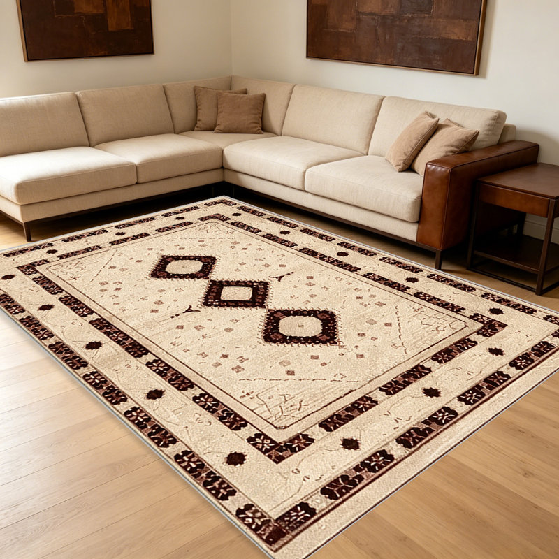 Vintage Persian Medallion Beige carpet-easy to clean, machine-washable, soft and comfortable; suitable for door mats, kitchens, living rooms, bedrooms, corridors, and laundry areas. Easy to clean, durable carpet for home decoration.