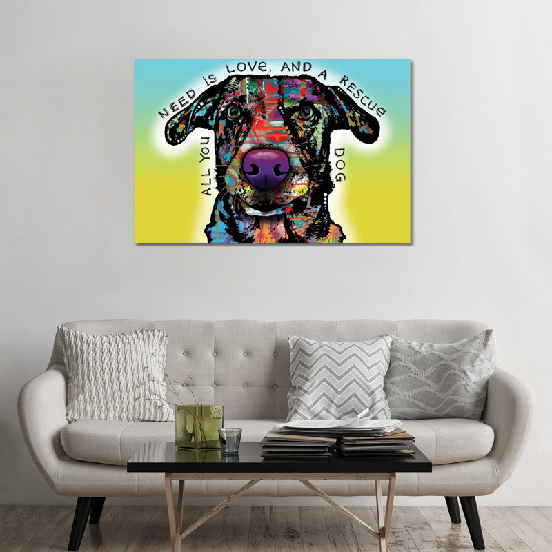 Amour et sauvetage par Dean Russo - impression d'art graphique, H 32 po x l 48 po x 1,5 po, Toile tendue, Pas de tapis
