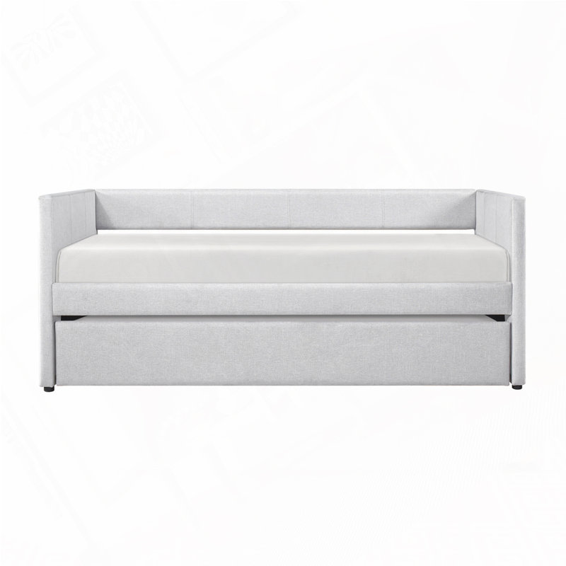 Faux Leather Upholstered Daybed with Trundle, Gray 1