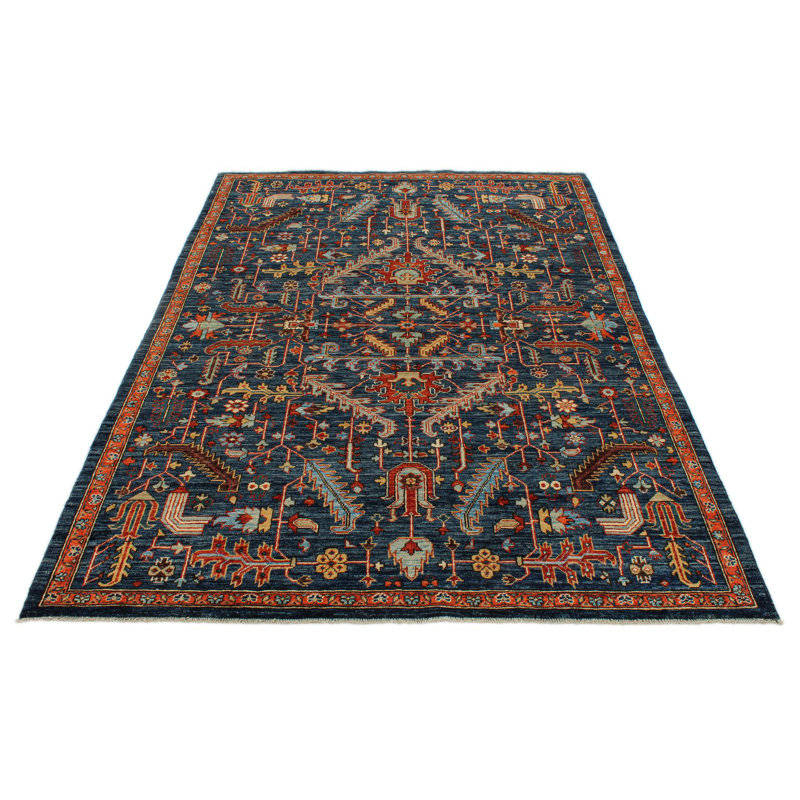 Tapis traditionnel bleu marine et multicolore 5 x 8