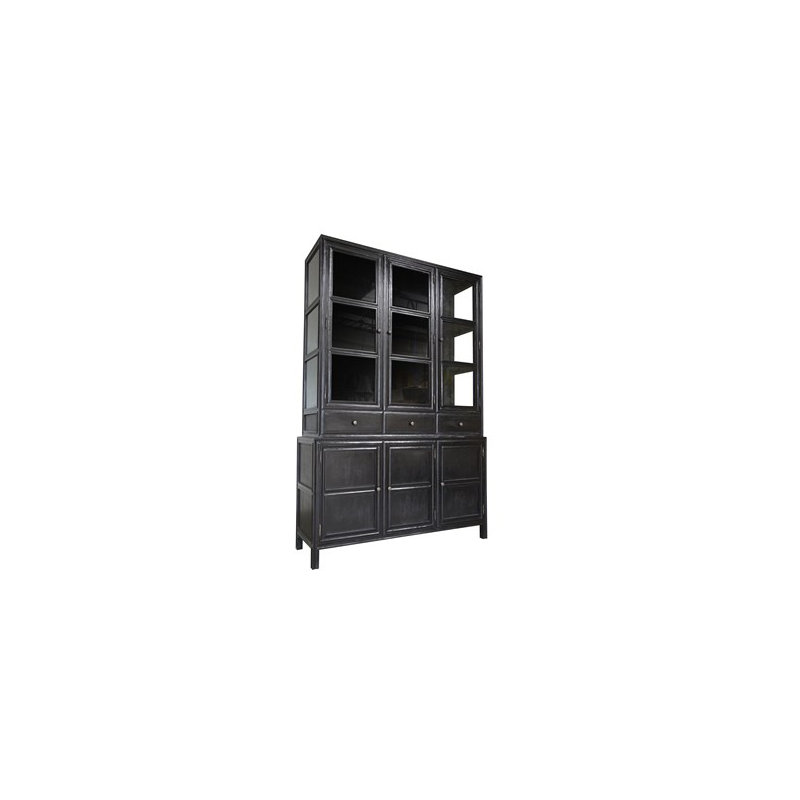 Colonial Solid Wood China Cabinet, Hand Rubbed Black