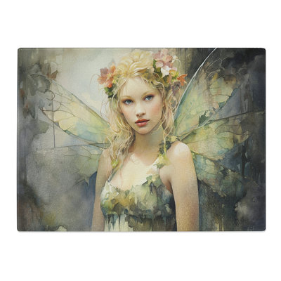 Fairy Watercolour No.2  Glass Chopping Board
