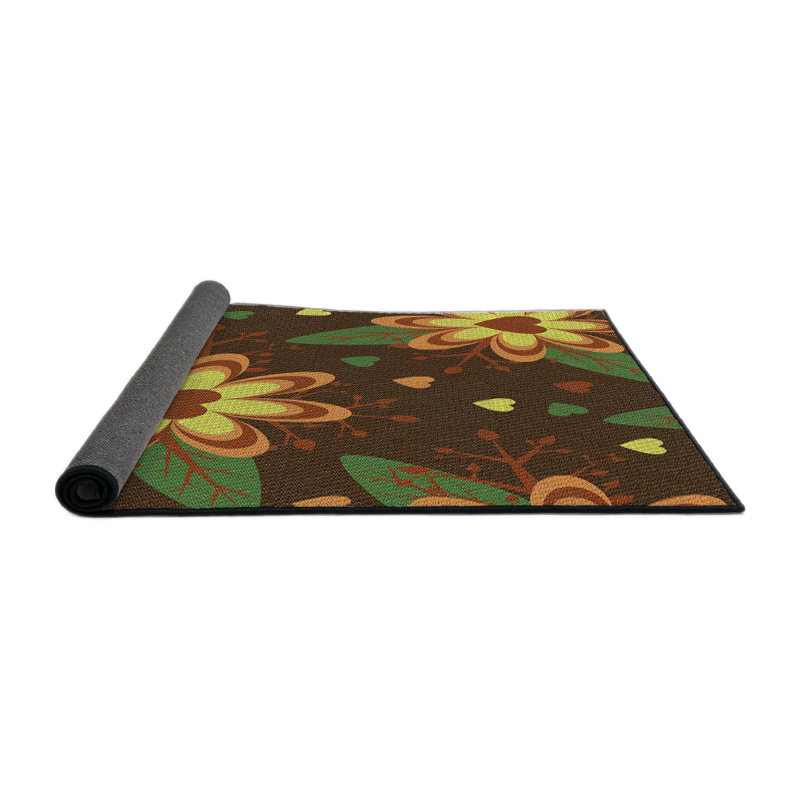 Tapis brun à motif floral Zayyan, Rond 5 pi