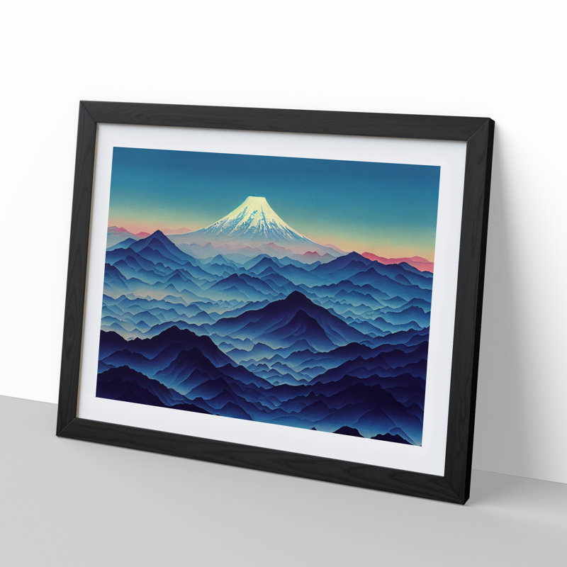 Flowing Japanese Mountains - Single Picture Frame Print, 46cm H x 64cm W x 2cm D, Black