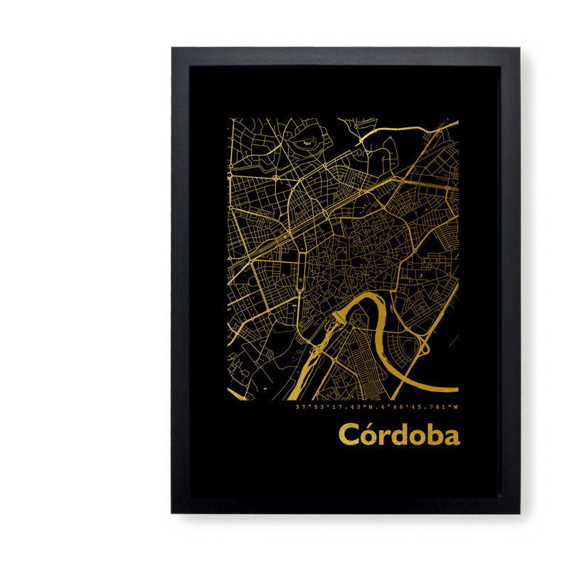 Cordoba Map - Single Picture Frame Print, 42.5cm H x 32.5cm W x 3.5cm D