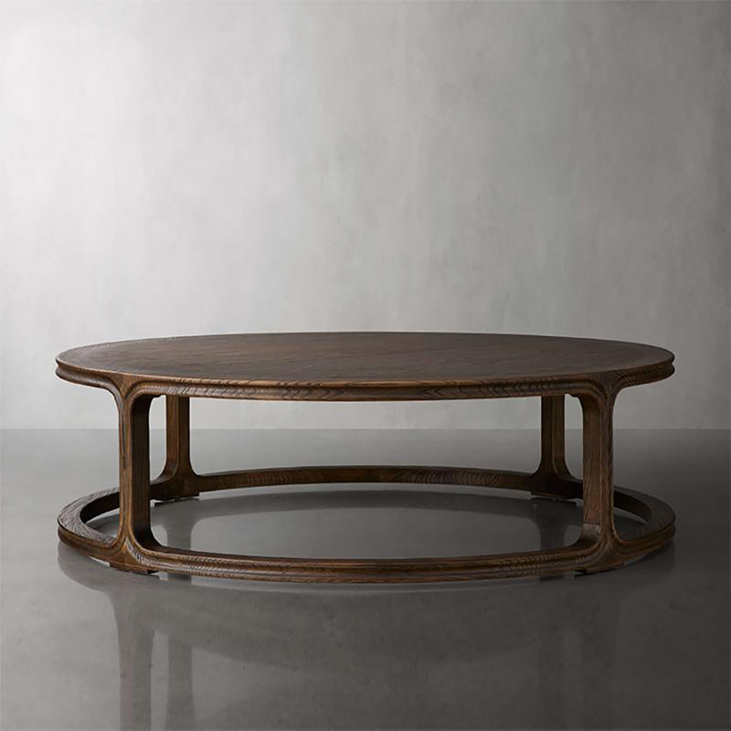 Table basse ronde, Bois brun foncé, H 15,7 po x L 53,9 po x l 53,9 po
