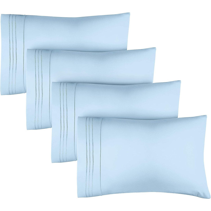 Pillowcase Set, Soft Double Brushed Microfiber, Cooling & Breathable Pillow Covers, Set of 4, Light Blue, King
