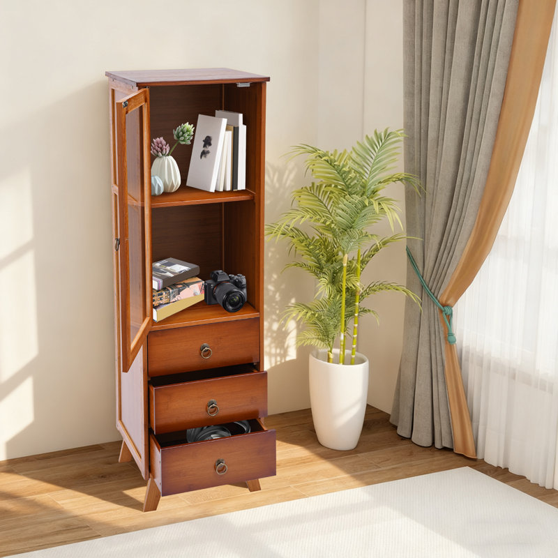 Dinuba Rattan Freestanding Linen Cabinet With Drawers