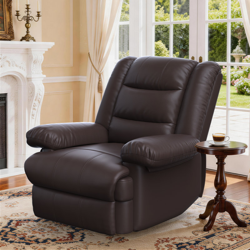 86cm Wide Standard Leather Manual Recliner, Classic Oversize Sofa Chair, Brown