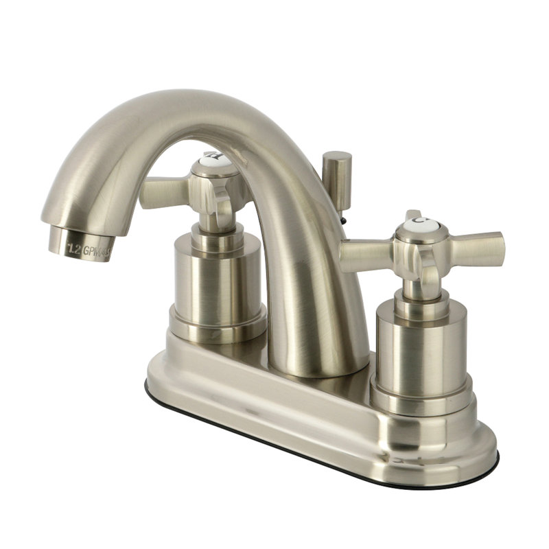 Kingston Brass Millennium Two-Handle 3-Hole Deck Mount 4" Centerset Bathroom Faucet with Brass Pop-Up, Brushed Nickel