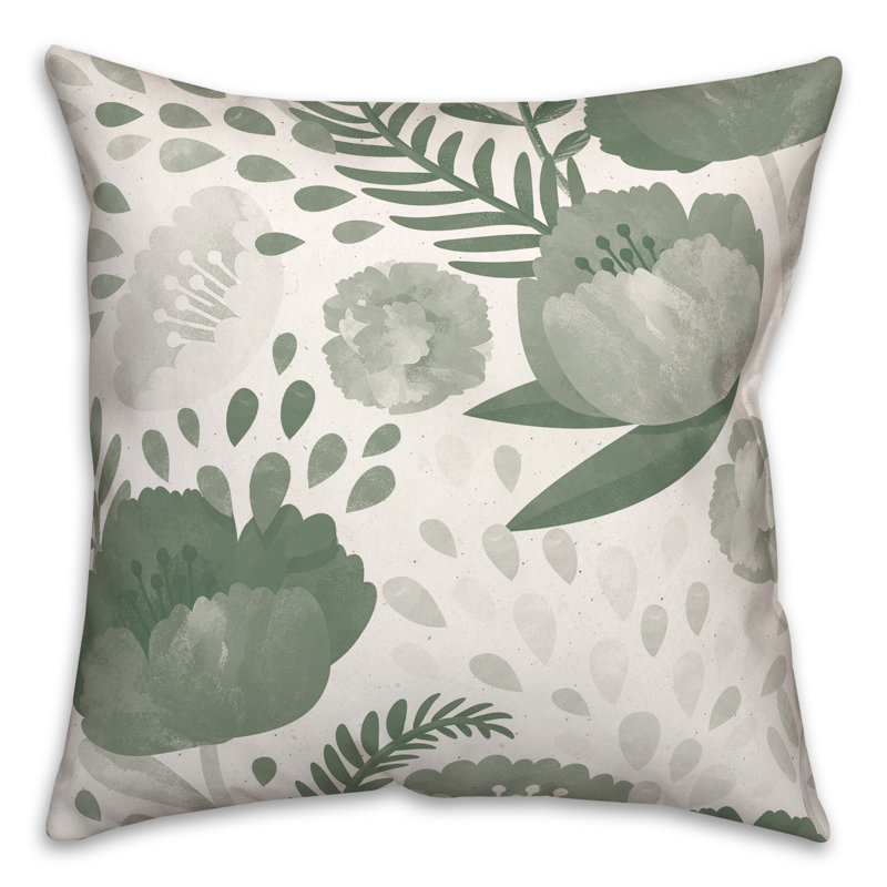 Housse et insert de coussin carré simple Simple Floral 15, 20 po x 20 po, Vert