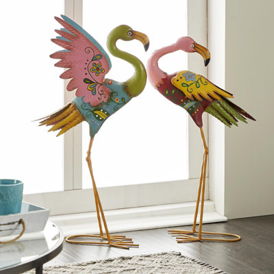 Ensemble de statue de flamant rose en métal 2 pièces Albritton