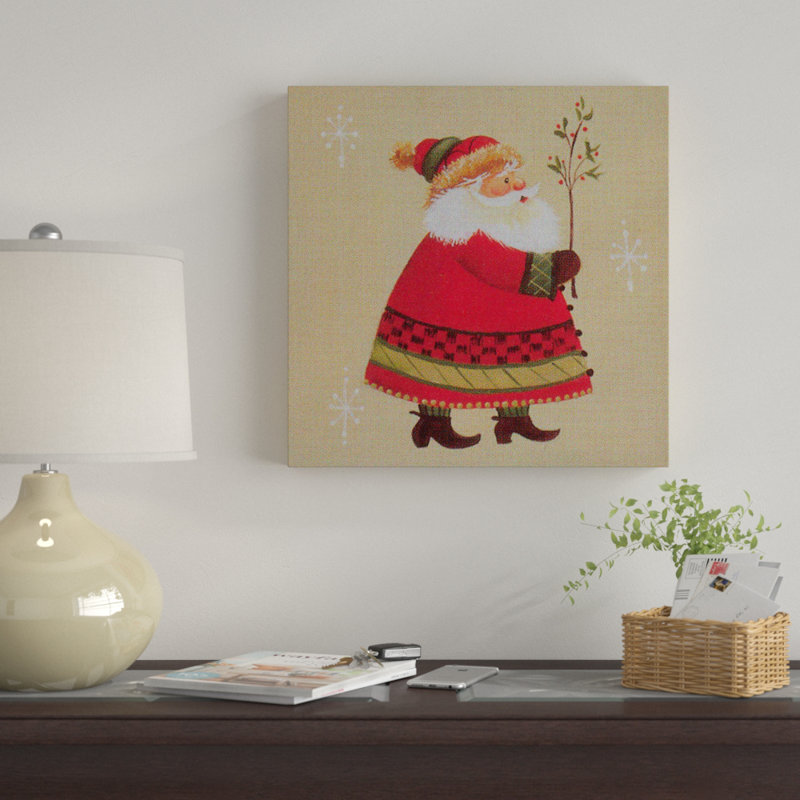 « père noël avec branches », art sur toile, H 14 po x l 14 po x P 2 po