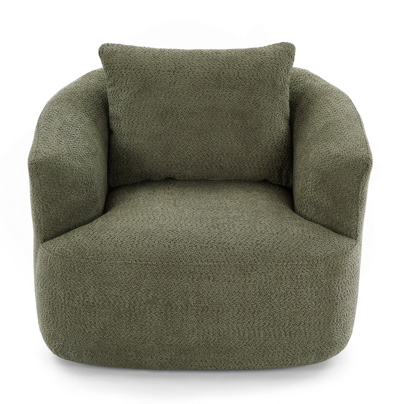 360° Swivel Chair, 38.2" Accent Chair Sofa, Upholstered Swivel Barrel Sofa Chair With A Throw Pillow For Living Room, Bedroom, Office And Hotel, Green