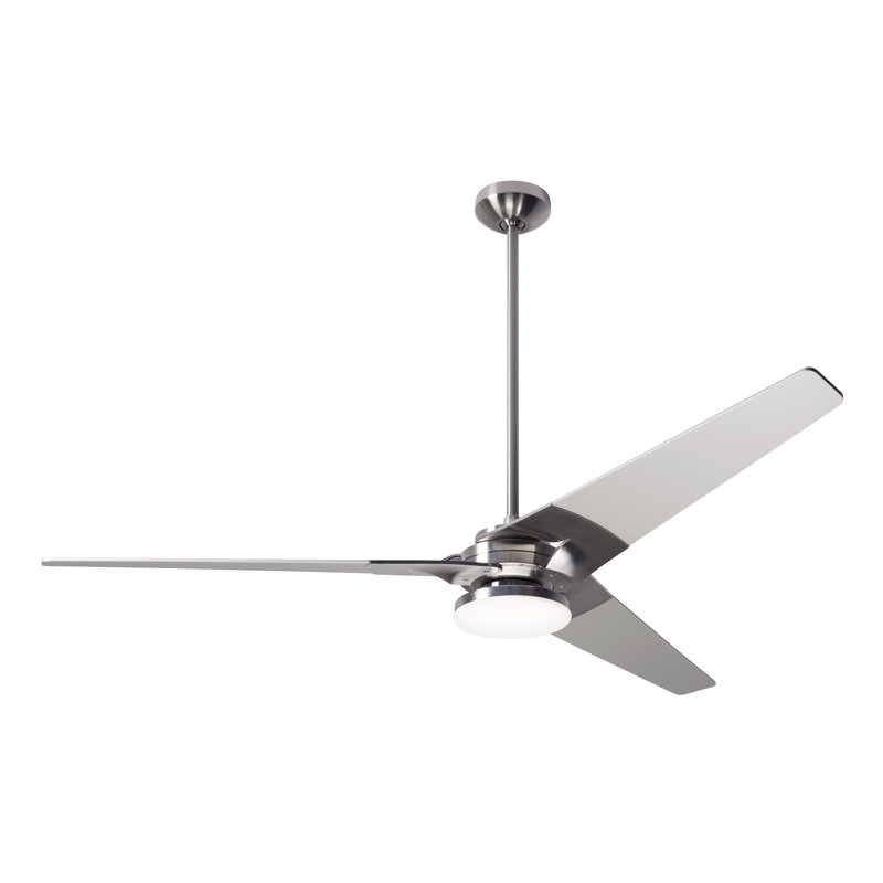 Torsion LED Downrod Ceiling Fan, Bright Nickel, Nickel, Fan & Light - 2 Wire
