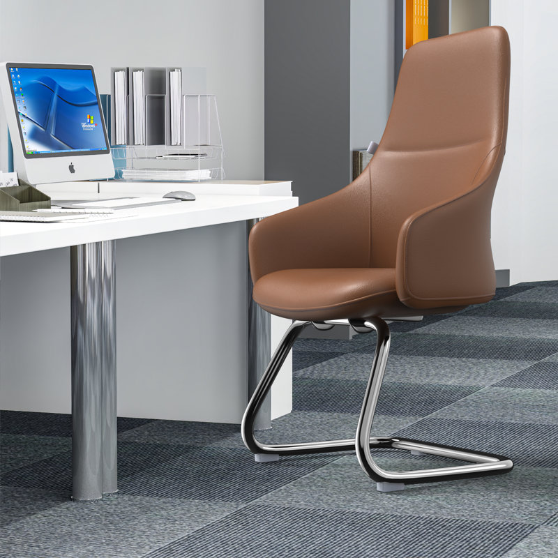 Fauteuil de bureau et de conférence en cuir Stiller - Siège de bureau avec accoudoirs fixes, soutien lombaire, base pivotante et structure en fer