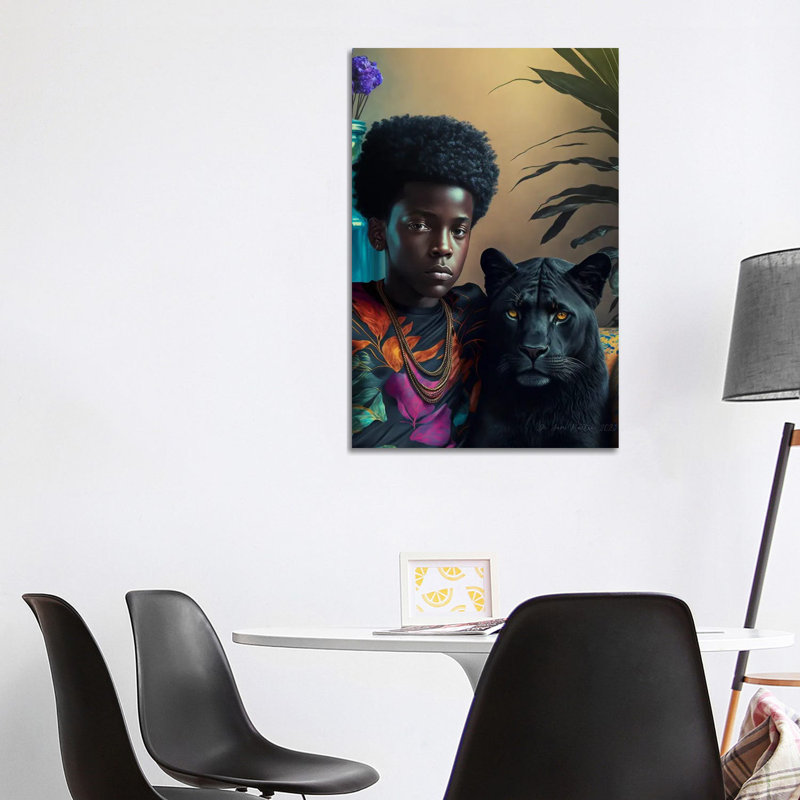 Afrofuturist African Boy - Blackpanther Spirit Animal I, Canvas, 40" H x 26" W x 1.5" D