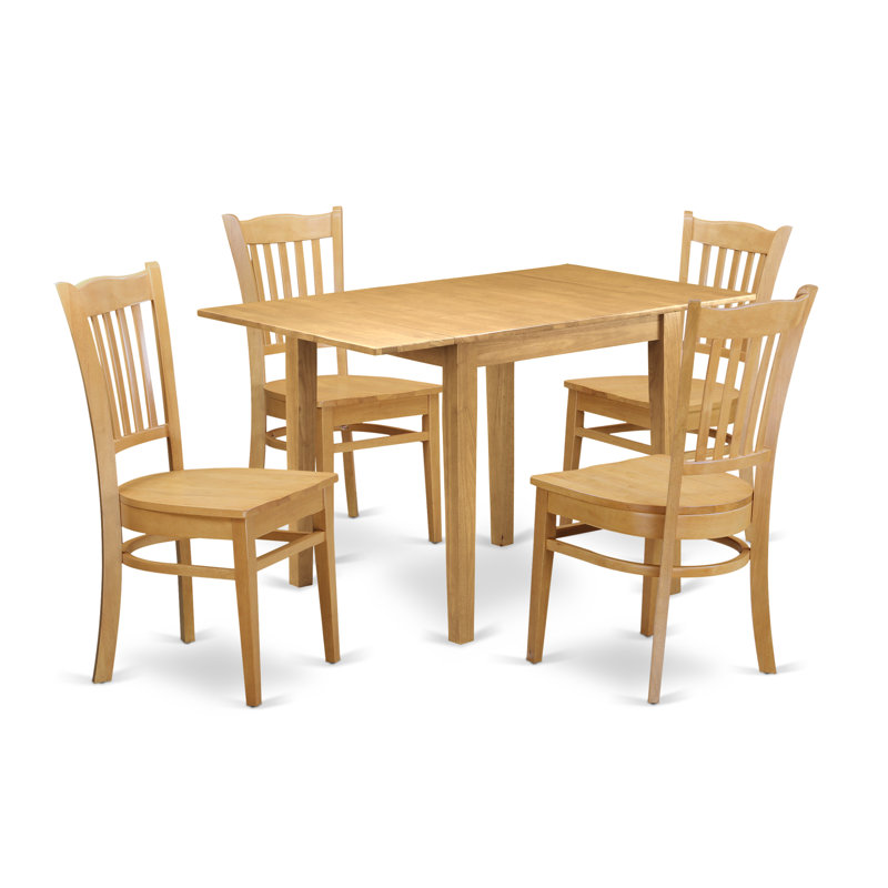 Ensemble de table de salle à manger en bois massif, Chêne brun naturel, Chêne, Cinq articles : 1 table, 4 chaises