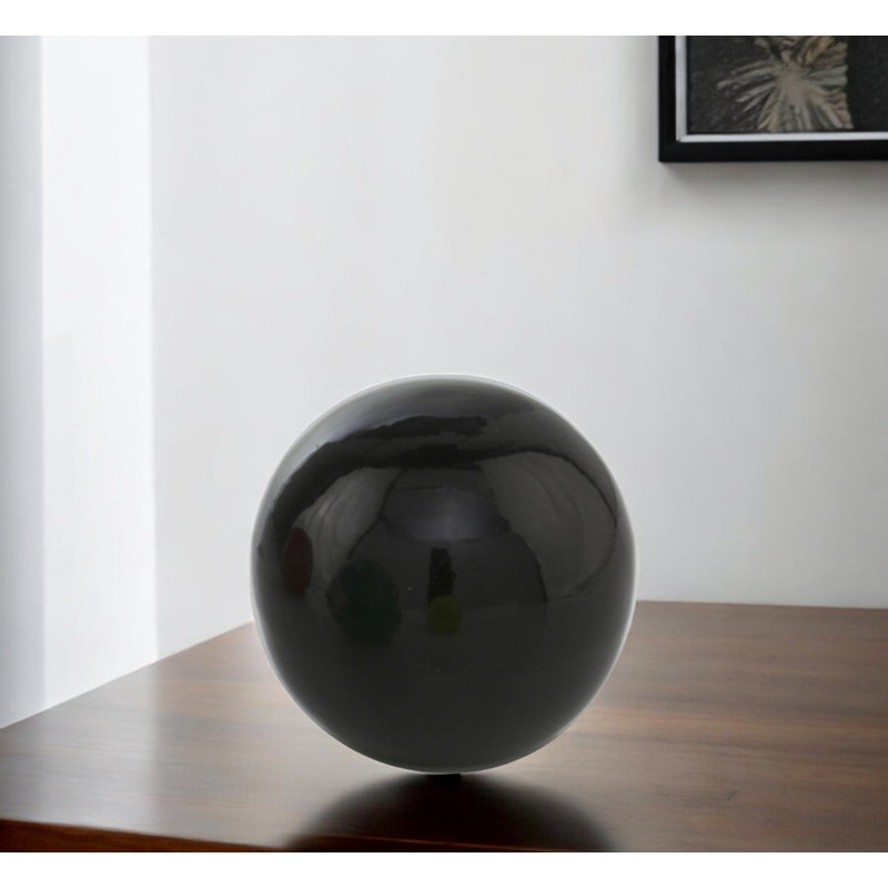 Genivra 3" White Aluminum Decorative Orb Tabletop Sculpture, Black