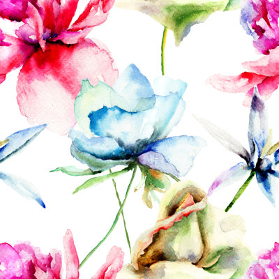 Schuylerville Seamless Wallpaper Flowers 1 Piece Wrapped Canvas Painting