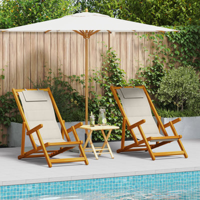 Chaise de plage vidaXL 2 pièces en bois d'acacia massif brun 61,5 x 123 x 82 cm