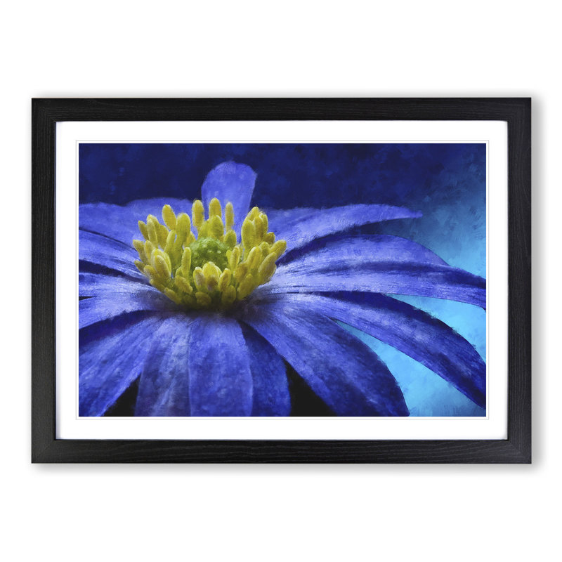 Blue Flower - Picture Frame Painting, 27cm H x 36cm W x 2cm D, Black Framed
