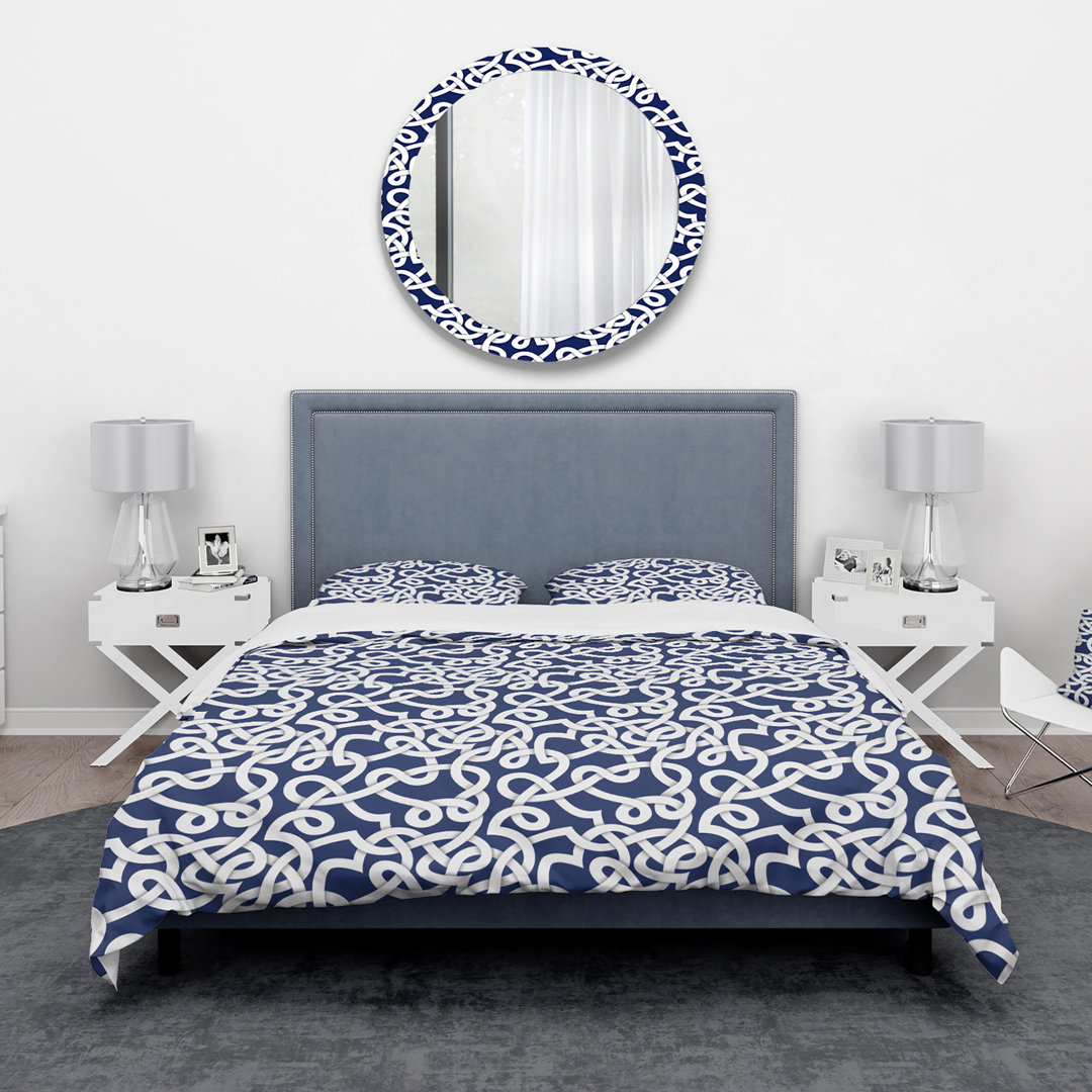 White & Blue Abstract Pattern - Modern Contemporary Abstract Duvet Cover Set - Microfiber Polyester Design Art