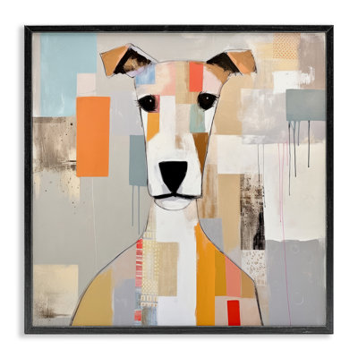 Az-111-Collage abstrait de visage de chien encadré