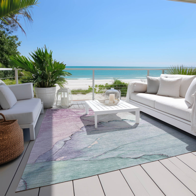 Machine Washable Indoor/Outdoor Xhevrie Seafoam Rug, Rectangle 9' x 12'