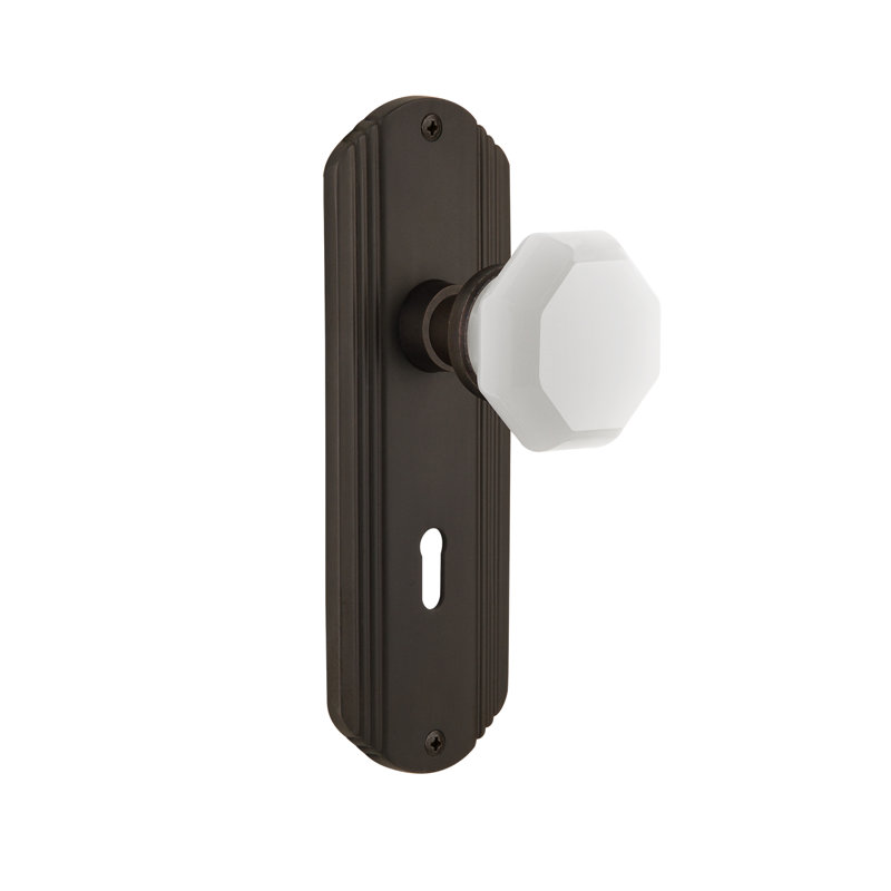 Deco Plate with Decorative Keyhole and Waldorf White Milk Knob, Oil-Rubbed Bronze