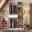 Armoire-penderie autoportante avec 2 tringles, 6 tablettes ouvertes et 1 tiroir, blanche